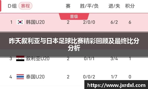 昨天叙利亚与日本足球比赛精彩回顾及最终比分分析